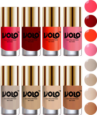 

Volo High-Shine Long Lasting Non Toxic Professional Nail Polish Set of 8 Carrot Red, Red, Coral, Light Pink, Nude Tude(Pack of 8)