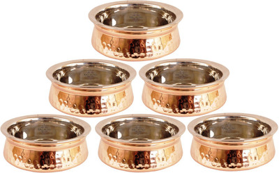 

IndianArtVilla Set of 6 Steel Copper Serving Handi, 400 ML Each,Serving Dishes,Tableware Handi 2.4 L(Copper), Brown;silver