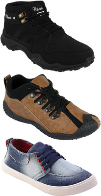 

Chevit Pack of 3 Sports & Casual Shoes (Loafers Shoes) Running Shoes For Men(Black, Brown, Blue