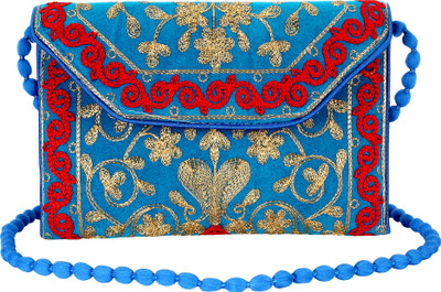 

Favria Women Casual Blue Brocade Sling Bag