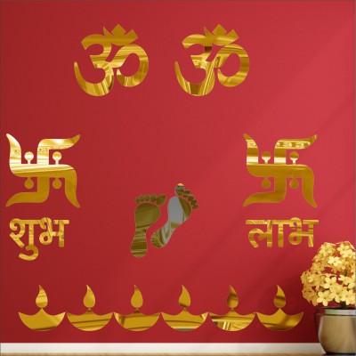 LOOK DECOR 90 cm Om Swastik Golden (Pack of 14) 5 Self Adhesive Sticker(Pack of 14)