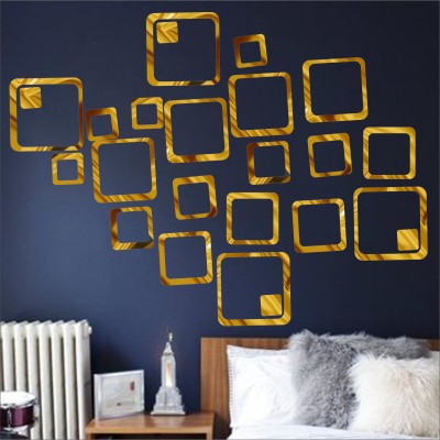 LOOK DECOR 90 cm 24 Square Golden (Pack of 24) 14 Self Adhesive Sticker(Pack of 24)