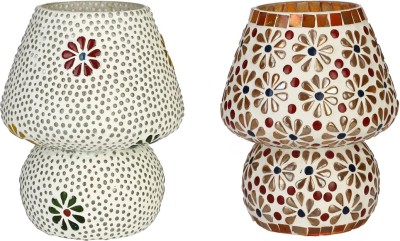 Somil Attractive Colorful Hand Decorative Designer Mosaic Table Lamp Combo Set (Decorative With Beads And Chips) AB51 Night Lamp(18 cm, Multicolor)