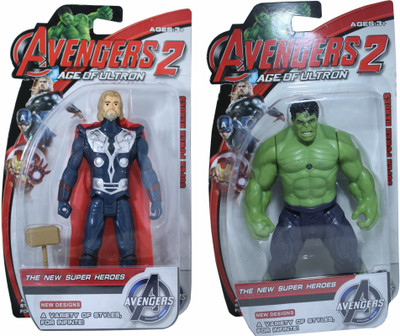 

oviwa Combo Of 2 Avengers Action Figure Toy For Kids. (Thor-Hulk) with weapons Twist and Move Avengers Age of Ultron Action Figure 19cms with LED light function(Multicolor)