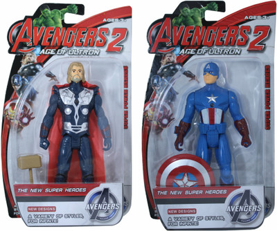 

oviwa Combo Of 2 Avengers Action Figure Toy For Kids. (Thor-Captain America) with weapons Twist and Move Avengers Age of Ultron Action Figure 19cms with LED light function(Multicolor)