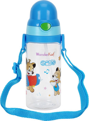 

WonderKart Smile Cartoon Printed Kids Sipper Cum Water Bottle With Neck Strap - Blue - 400 ml(Blue)
