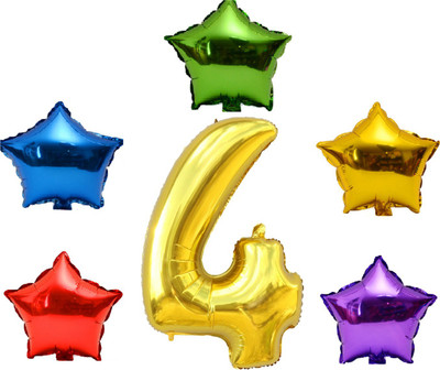 

P s retail Solid 6Pcs Set Party Decoration foil Balloon (5 Star & one Number "4") Balloon(Multicolor, Pack of 1)