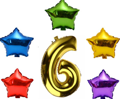 

P s retail Solid 6Pcs Set Party Decoration foil Balloon (5 Star & one Number "6") Balloon(Multicolor, Pack of 6)