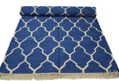 TANGERINE White, Blue Wool, Cotton Area Rug(3 ft,  X 5 ft, Rectangle)