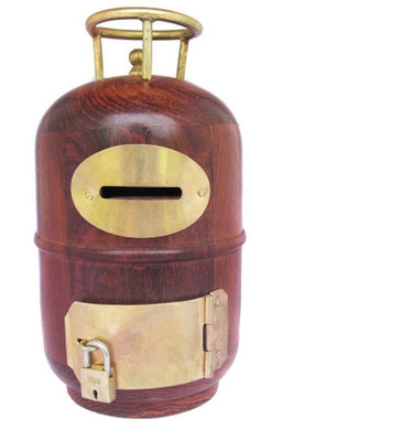 

WoodCart Wooden H@ndmade Money Bank Cylinder Dummy With External Lock Coin Bank(Brown)