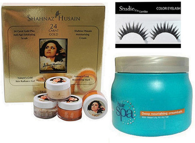 

Studio Fix Combo Eyelashes&Shahnaz Husain 24 Carat Gold Skin Radiance Kit, Loreal Hair Spa Deep Nourishing Creambath(Set of 3)
