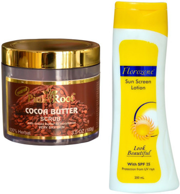 

Pink Root Cocoa Butter Scrub 100gm and Florozone Sun Screen Lotion With SPF 25(Set of 2)