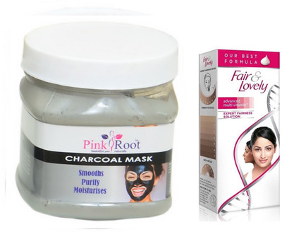 

Pink Root Charcoal Mask 500ml and Fair & Lovely Advanced Multi Vitamin Expert fairness solution(Set of 2)