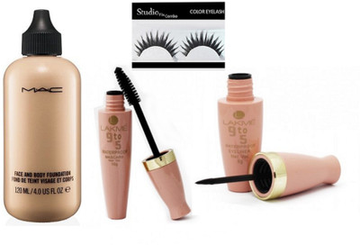 

Studio Fix Combo Eyelashes&9 to 5 Waterproof Mascara,Liquid Lasting Eyeliner Of Face and Body Foundation(Set of 4)