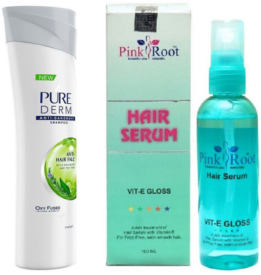 

Pink Root Hair Serum 100ml, Pure Derm Anti-Hairfall Shampoo, 180ml(Set of 2)