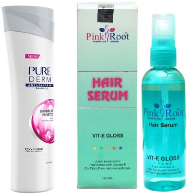 

Pink Root Hair Serum 100ml, Pure Derm Dandruff Protect Shampoo, 180ml(Set of 2)