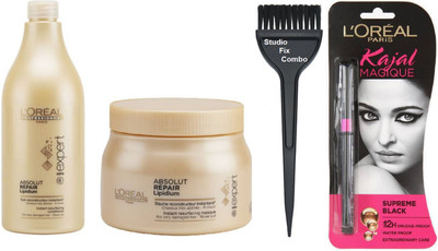 

Studio Fix Combo hair brush & L'Oreal absolute repair lipidium shampoo 1500ml & Absolute repair lipidium spa & kajal magique(Set of 4)