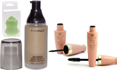 

styling Sponge Puff Mac Matchmaster Foundation Spf 15 Foud De Teint & 9 To 5 Eyeliner & mascara(Set of 4)