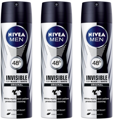 

Nivea INVISIBLE BLACK AND WHITE Body Spray - For Men(450 ml, Pack of 3)