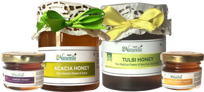 

Farm Naturelle Farm Naturelle-(Pack of 2x250Gms+2x40 Gms other Forest Raw Honey) Forest-Vana Tulsi Flower Honey and Acacia Forest Flower Honey Combo (High Medicinal value, Anti-Diabetic, Aromatic and Tasty) Combo(Pack of 2x250 gms and 2x 40 gm honey)