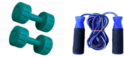 

Venom GREEN COLOR 5KG VINYL PLASTIC DUMBELL AND BLUE COLOR BEARING SKIPPING ROPE Gym & Fitness Kit