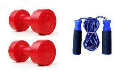 

YUKI RED COLOR 5KG VINYL PLASTIC DUMBELL AND BLUE COLOR BEARING SKIPPING ROPE Gym & Fitness Kit