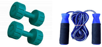 

Venom GREEN COLOR 4KG VINYL PLASTIC DUMBELL AND BLUE COLOR BEARING SKIPPING ROPE Gym & Fitness Kit