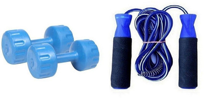 

FACTO POWER BLUE COLOR 5KG VINYL PLASTIC DUMBELL AND BLUE COLOR BEARING SKIPPING ROPE Gym & Fitness Kit