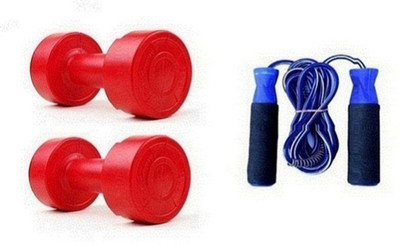 

PEANA RED COLOR 4KG VINYL PLASTIC DUMBELL AND BLUE COLOR BEARING SKIPPING ROPE Gym & Fitness Kit