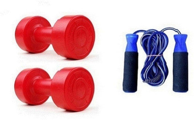 

FACTO POWER RED COLOR 3KG VINYL PLASTIC DUMBELL AND BLUE COLOR BEARING SKIPPING ROPE Gym & Fitness Kit
