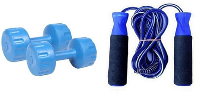 

PEANA BLUE COLOR 4KG VINYL PLASTIC DUMBELL AND BLUE COLOR BEARING SKIPPING ROPE Gym & Fitness Kit