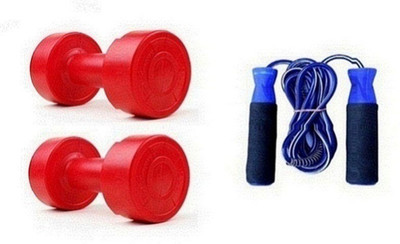 

PEANA RED COLOR 2KG VINYL PLASTIC DUMBELL AND BLUE COLOR BEARING SKIPPING ROPE Gym & Fitness Kit