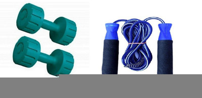 

FACTO POWER GREEN COLOR 4KG VINYL PLASTIC DUMBELL AND BLUE COLOR BEARING SKIPPING ROPE Gym & Fitness Kit