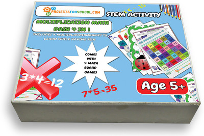 

ProjectsforSchool Multiplication Math Dash 4 in 1, 4 board games to learn multiplication- educational game- Learning game(Multicolor)