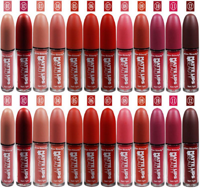 

Kiss Beauty Long Lasting Matte Lipgloss Lipstick(Set Of-24)Multicolour(3.5 ml, Multicolour)