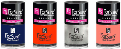 

forsure HD color long lasting matte nail polish (set of 4) unique shades navy blue, orange, silver, hot peach(Pack of 4)