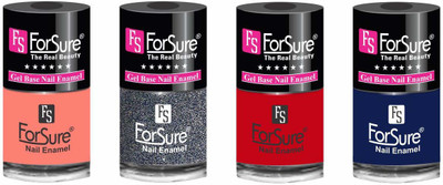 

forsure HD color long lasting matte nail polish (set of 4) unique shades peach, glitter dazzling, red, navy blue(Pack of 4)