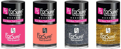 

forsure HD color long lasting matte nail polish (set of 4) unique shades princess pink, peach, glitter dazzling, glitter golden(Pack of 4)