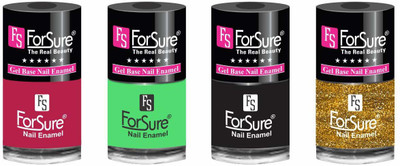 

forsure HD color long lasting matte nail polish (set of 4) unique shades princess pink, neon green, black, glitter golden(Pack of 4)