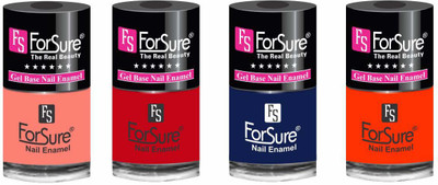 

forsure HD color long lasting matte nail polish (set of 4) unique shades peach, hot red, navy blue, orange(Pack of 4)