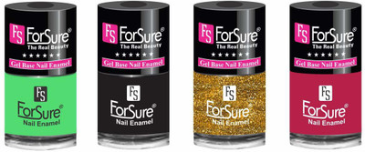 

forsure HD color long lasting matte nail polish (set of 4) unique shades neon green, black, glitter golden, ruby pink(Pack of 4)