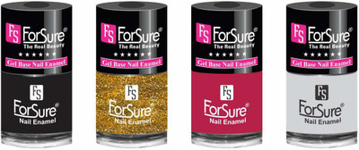 

forsure HD color long lasting matte nail polish (set of 4) unique shades black, glitter golden, mania pinka, neon yellow(Pack of 4)