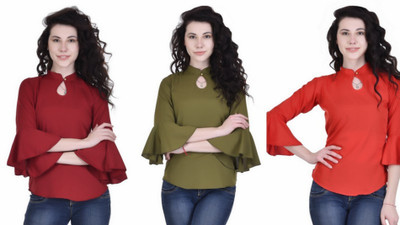 Stop Look Casual Bell Sleeve Solid Women Red, Maroon, Grey Top