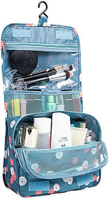 

House of Quirk Portable Toiletry Bag Make Up Storage Pouch Travel Organizer With Large Capacity (Floral Blue) Travel Toiletry Kit(Blue)