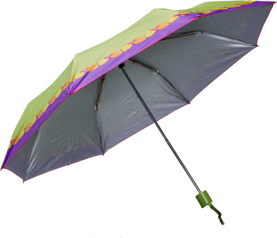 

MDS 3 Fold Green & Purple Printed Umbrella with Sun protection Umbrella(Green)