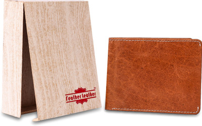 

Feather Leather Men Tan Genuine Leather Wallet(7 Card Slots)