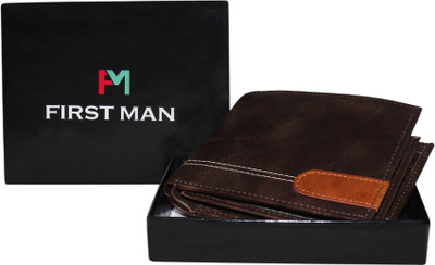 

First Man Men Brown Genuine Leather Wallet(3 Card Slots), Dark brown