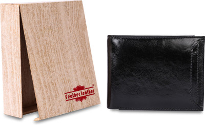 

Feather Leather Men Black Genuine Leather Wallet(4 Card Slots)