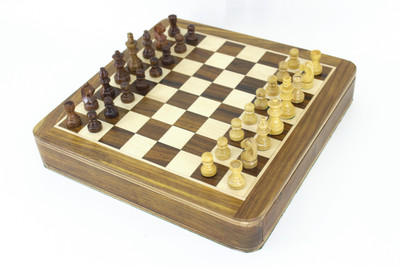 

VA Antiques VA Wooden Magnetic Square Chess Board with A Tray Holding All Pieces Inside the Board (Size 10" x 10") Board Game