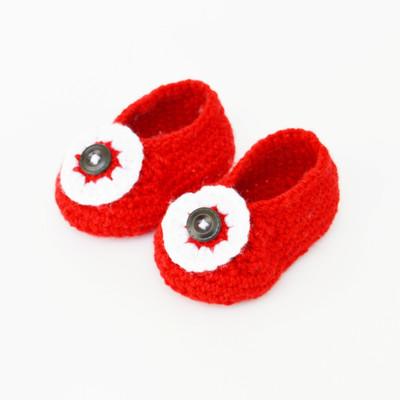 

Florense crochet baby shoes booties for 6-12 month Booties(Toe to Heel Length - 11 cm Red)
